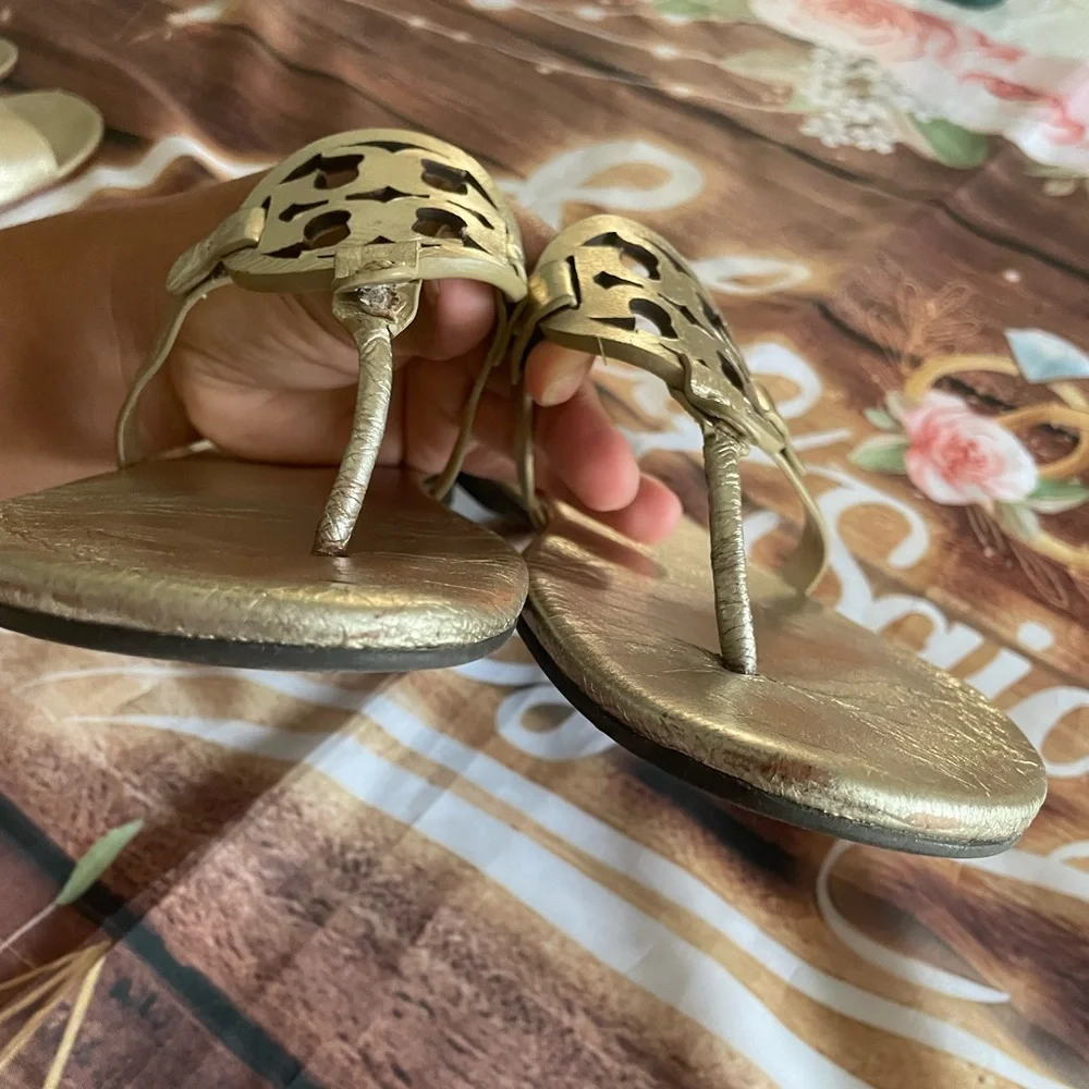 Tory Burch Gold Miller Sandals with Signature Medallion